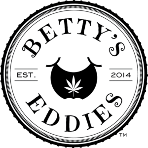 Logo of Betty's Eddies featuring a circular design with text "Betty's Eddies Est. 2014" and a central image of an apron with a cannabis leaf.